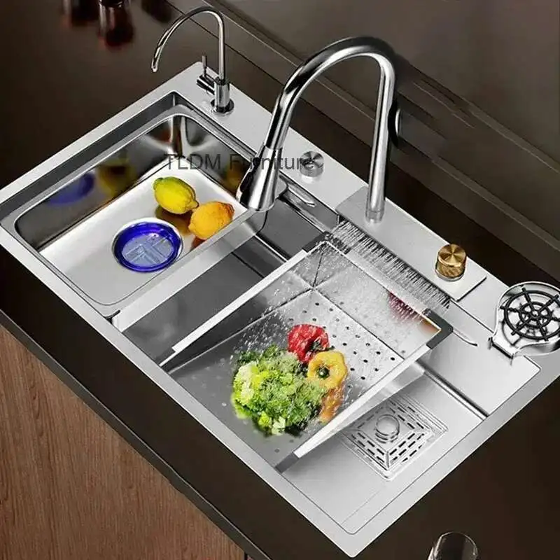 Italian Brushed Metal Kitchen Sinks for Rental Houses Waterfall Large Single Trough Table Control Sink Creative Sink for Kitchen
Italian Brushed Metal Kitchen Sinks for Rental Houses Waterfall Large Single Trough Table Control Sink Creative Sink for Kitchen