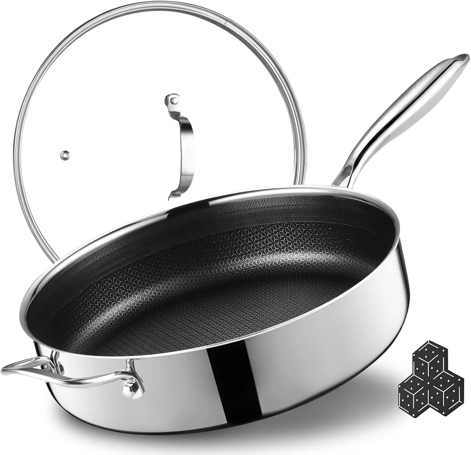 12 Inch Nonstick Frying Pan with Lid, 5.6QT Deep Saute Pan, Tri-Ply Stainless Steel, Induction & Oven Safe
12 Inch Nonstick Frying Pan with Lid, 5.6QT Deep Saute Pan, Tri-Ply Stainless Steel, Induction & Oven Safe