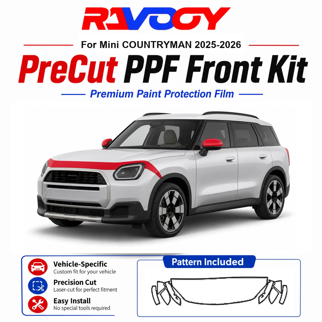 8.5mil TPU Precut PPF Kit For MINI COUNTRYMAN 2025-2026 - Hood, Fenders & Mirror Set - Self-Healing Clear Bra Film
8.5mil TPU Precut PPF Kit For MINI COUNTRYMAN 2025-2026 - Hood, Fenders & Mirror Set - Self-Healing Clear Bra Film