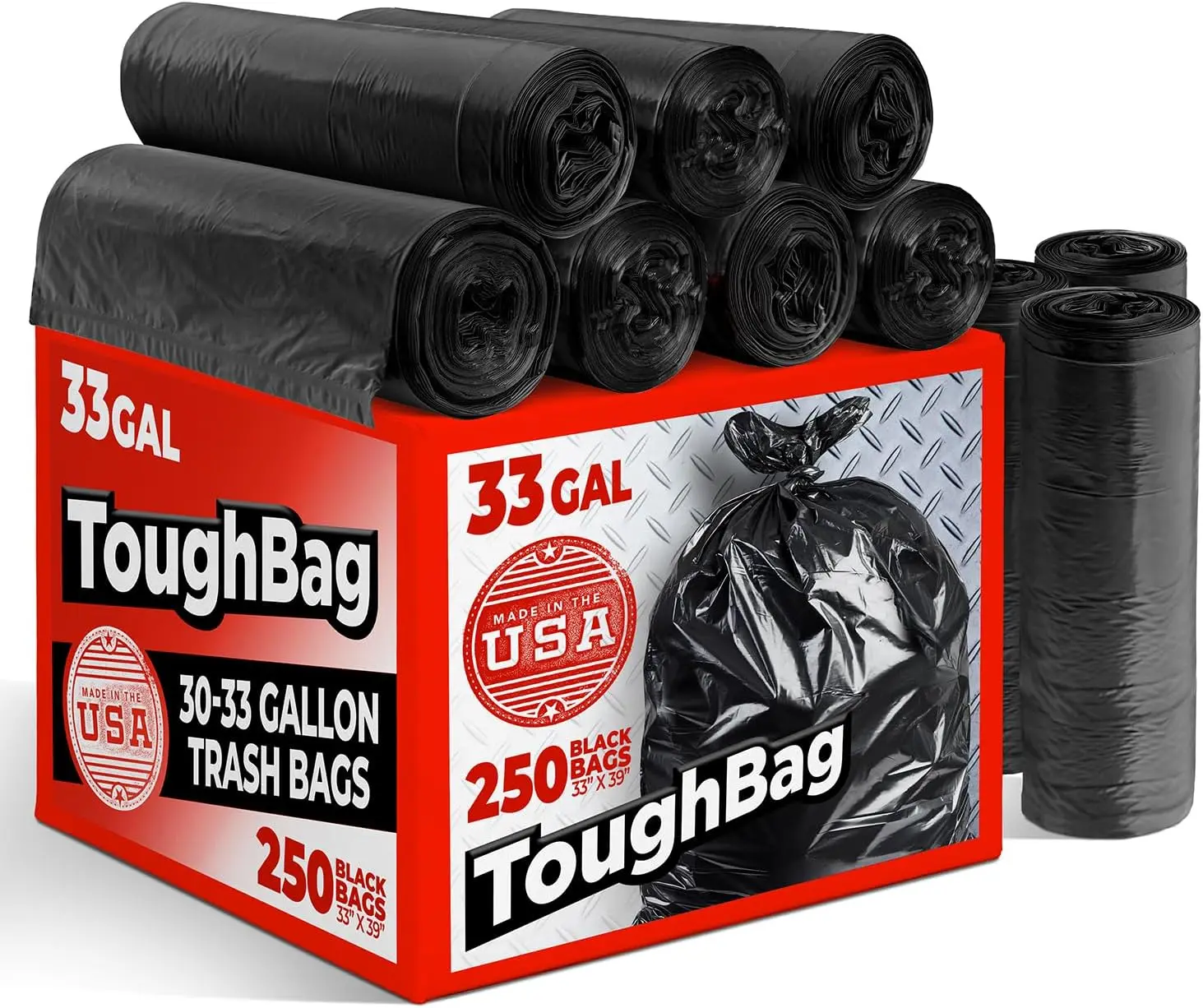 Heavy Duty 30-33 Gallon Trash Bags, 32 x 38" Black Garbage Bags (250 Count) - Made in USA
Heavy Duty 30-33 Gallon Trash Bags, 32 x 38" Black Garbage Bags (250 Count) - Made in USA