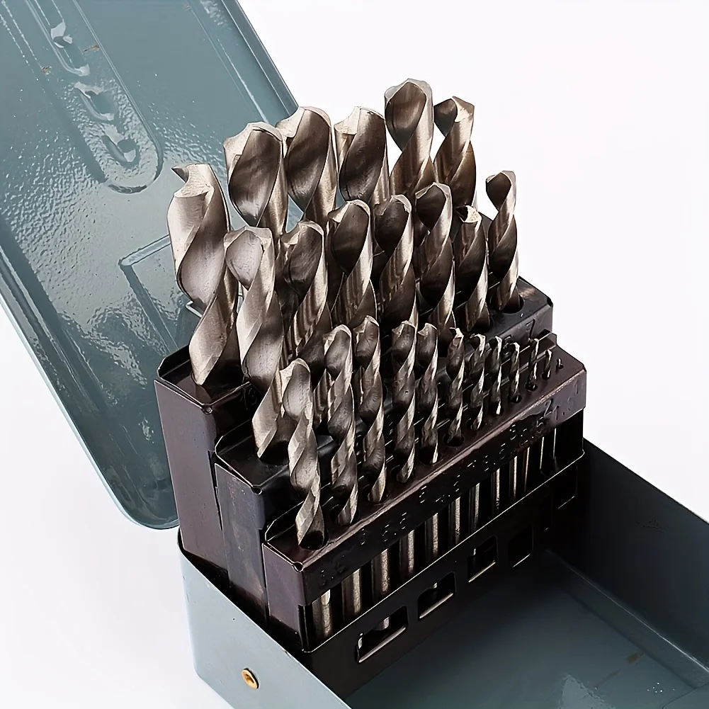 19PCS M35 Cobalt Twist Drill Bit Set, 1-10mm HSS Drill Bits with 135° Split Point, Metal Storage Case Included
19PCS M35 Cobalt Twist Drill Bit Set, 1-10mm HSS Drill Bits with 135° Split Point, Metal Storage Case Included
