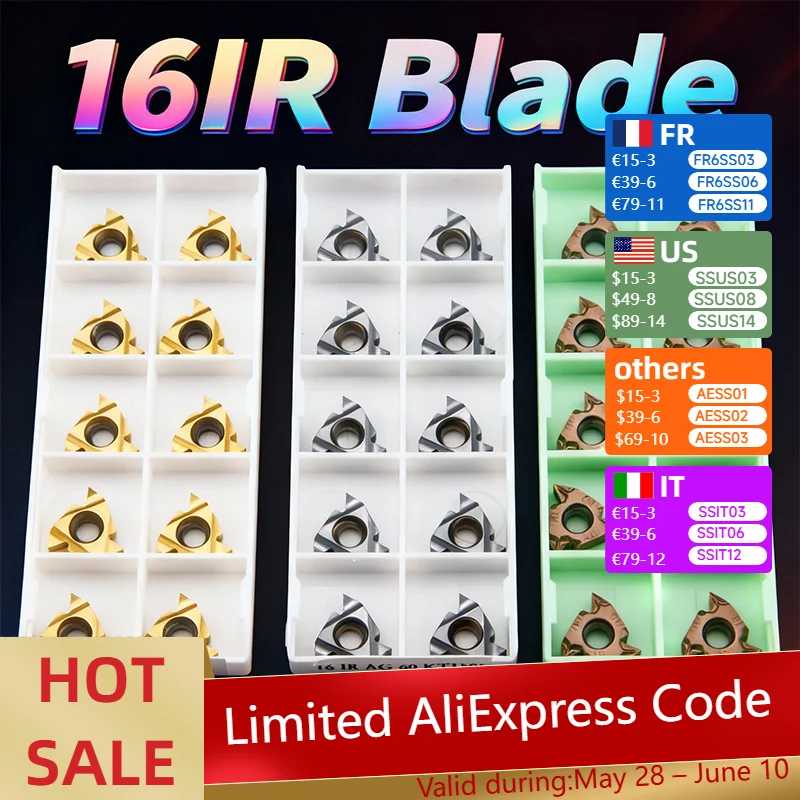 10pcs 16IR Carbide Threaded Insert Steel Parts Thread Turning Tool Blade for SNR Bar CNC Lathe
10pcs 16IR Carbide Threaded Insert Steel Parts Thread Turning Tool Blade for SNR Bar CNC Lathe