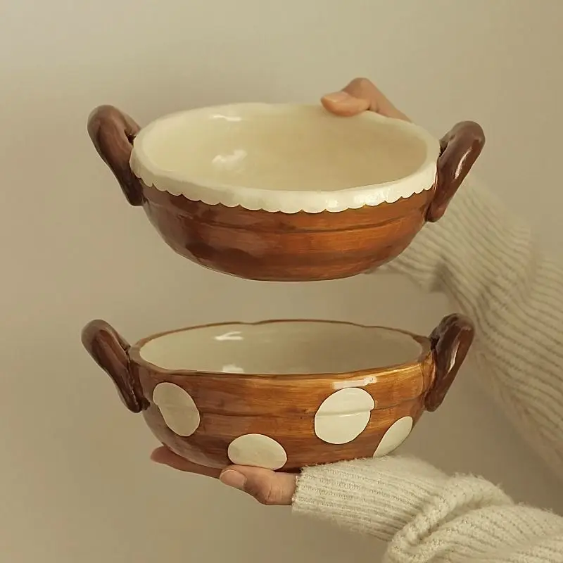 Lace Chestnut Brown Shaped Brown Edged Ceramic Double Ear Bowl,Heat-resistant Soup Instant Noodle Bowl,Retro Tableware
Lace Chestnut Brown Shaped Brown Edged Ceramic Double Ear Bowl,Heat-resistant Soup Instant Noodle Bowl,Retro Tableware