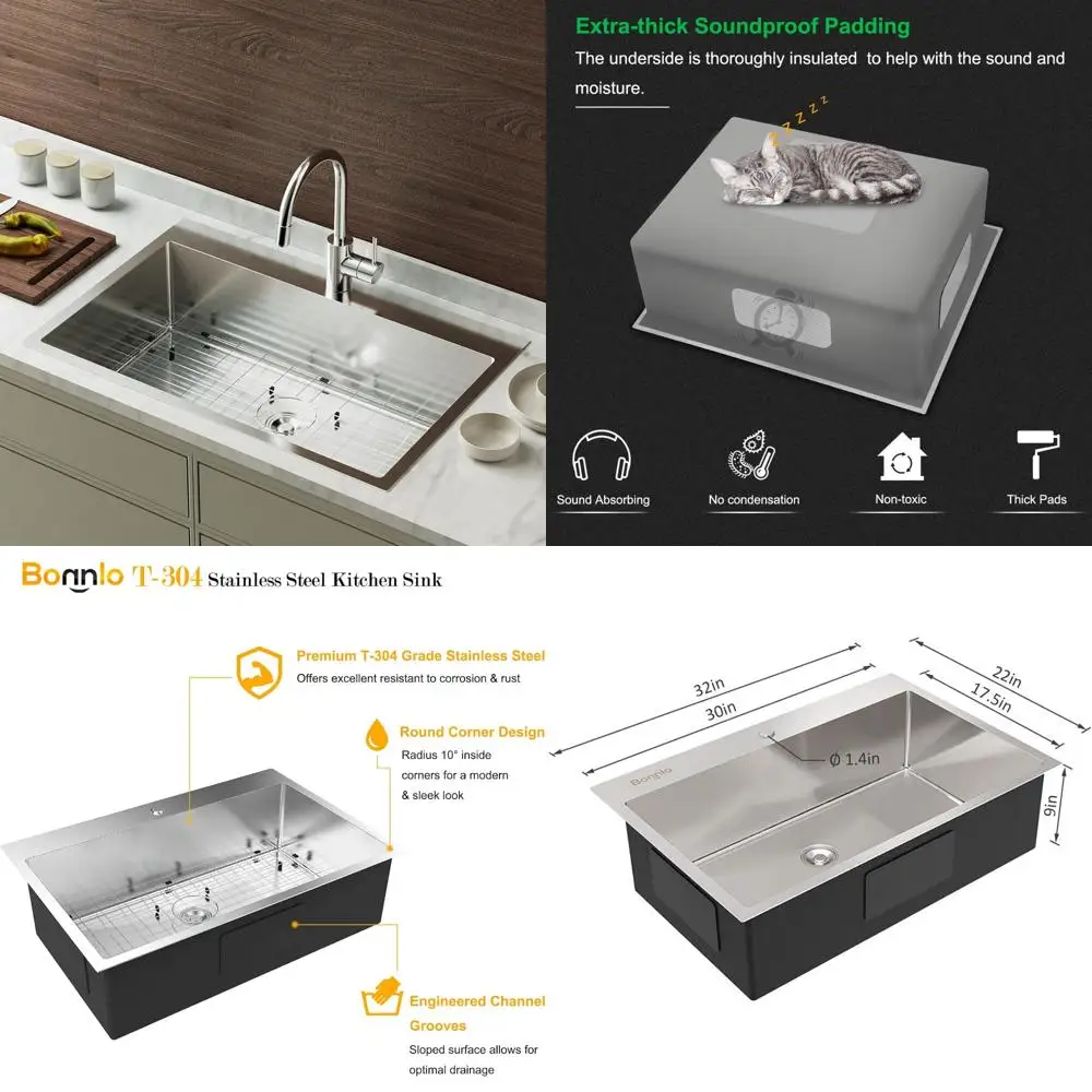 32 Inch Drop-In Farmhouse Kitchen Sink with 18 Gauge Stainless Steel and Sink Protector, Workstation Sink for Modern Cooking Spa
32 Inch Drop-In Farmhouse Kitchen Sink with 18 Gauge Stainless Steel and Sink Protector, Workstation Sink for Modern Cooking Spa