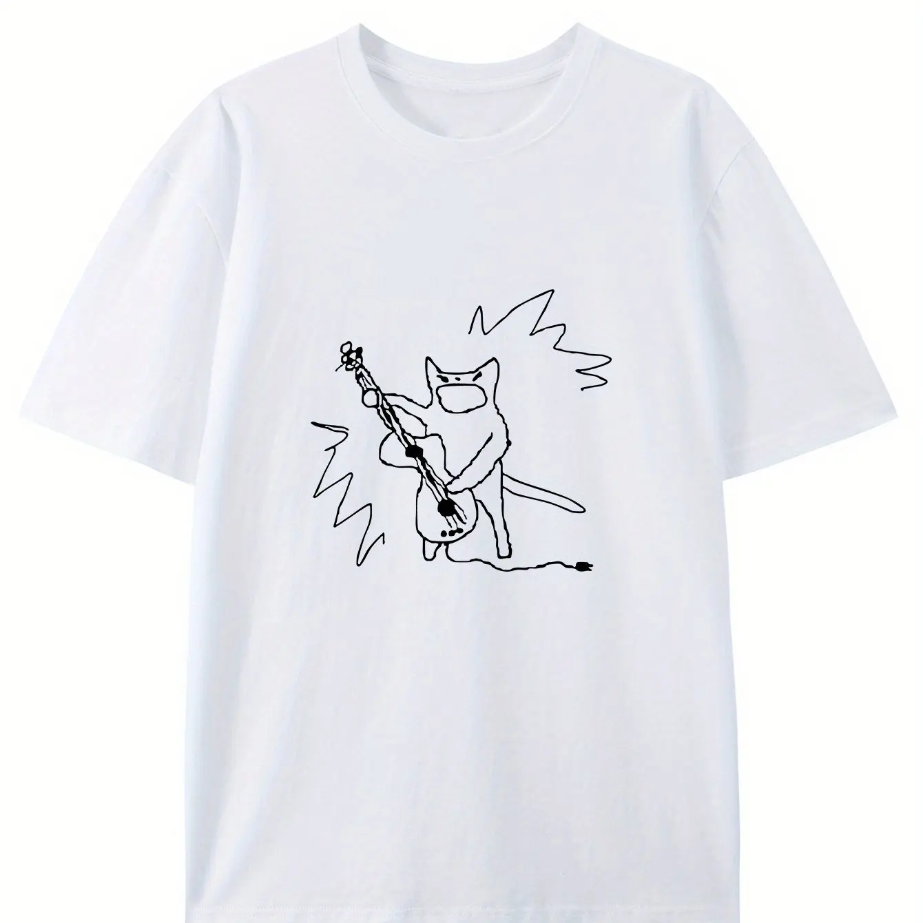 Men's Cartoon Cat Playing Guitar Print T-shirt Fun and Creative Summer Style Casual Round Neck Short Sleeve Tee Casual Clothing
Men's Cartoon Cat Playing Guitar Print T-shirt Fun and Creative Summer Style Casual Round Neck Short Sleeve Tee Casual Clothing