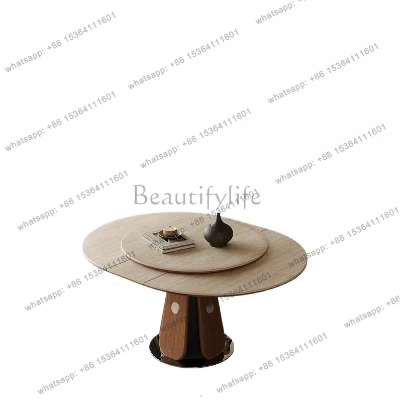 YJ medieval travertine rock slab solid wood dining table household living room small apartment oval retractable
YJ medieval travertine rock slab solid wood dining table household living room small apartment oval retractable