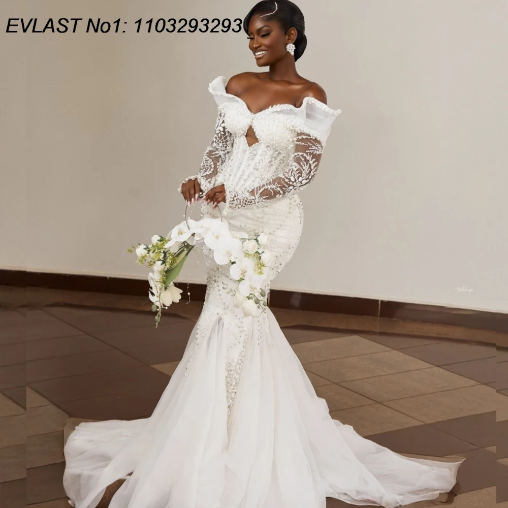 EVLAST Customized African Mermaid Wedding Dress Long Sleeve Floral Applique Crystals Beaded Bridal Gown Vestidos De Novia TMD84
EVLAST Customized African Mermaid Wedding Dress Long Sleeve Floral Applique Crystals Beaded Bridal Gown Vestidos De Novia TMD84