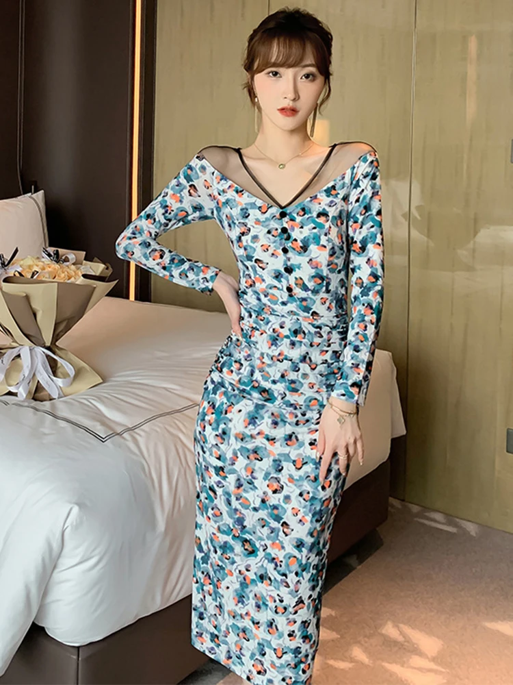 Spring Autumn Elegant Women Dress Mesh See Through V-Neck Skinny Midi Dresses Party Street Stretchy Robe Femme Mujer Vestidos
Spring Autumn Elegant Women Dress Mesh See Through V-Neck Skinny Midi Dresses Party Street Stretchy Robe Femme Mujer Vestidos