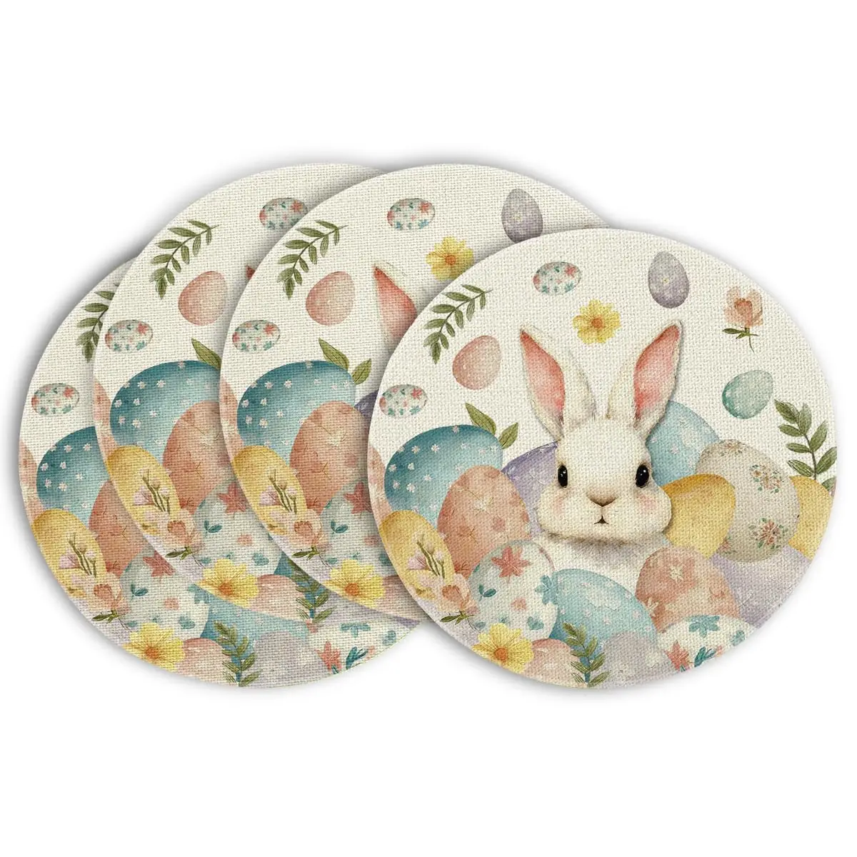 Rabbit Bunny Eggs Leaves Flowers Round Easter Placemats, 14 Inch Spring Round Table Mats for Dining Decoration
Rabbit Bunny Eggs Leaves Flowers Round Easter Placemats, 14 Inch Spring Round Table Mats for Dining Decoration