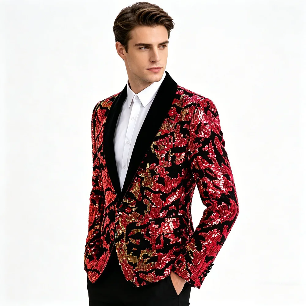 Men's Slim Fit Velvet Sequins Suit Jacket Shawl Collar Prom Evening Celebration Blazer for Singer Host Stage Performance
Men's Slim Fit Velvet Sequins Suit Jacket Shawl Collar Prom Evening Celebration Blazer for Singer Host Stage Performance