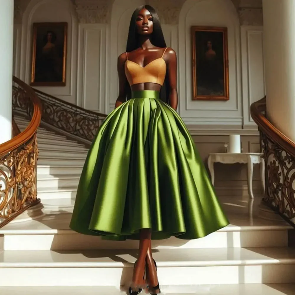 Green Satin Tea Length Skirts Pleated Formal Party Skirt Wasitband Maxi Skirt Without Top Customized 2025
Green Satin Tea Length Skirts Pleated Formal Party Skirt Wasitband Maxi Skirt Without Top Customized 2025