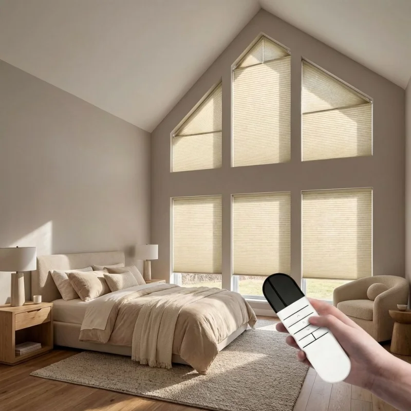 2026 Factory Custom Size Thermal Plain Fabric Battery Motor Solar Panel Wifi App Electric Cellular Blinds For Irregular Window
2026 Factory Custom Size Thermal Plain Fabric Battery Motor Solar Panel Wifi App Electric Cellular Blinds For Irregular Window