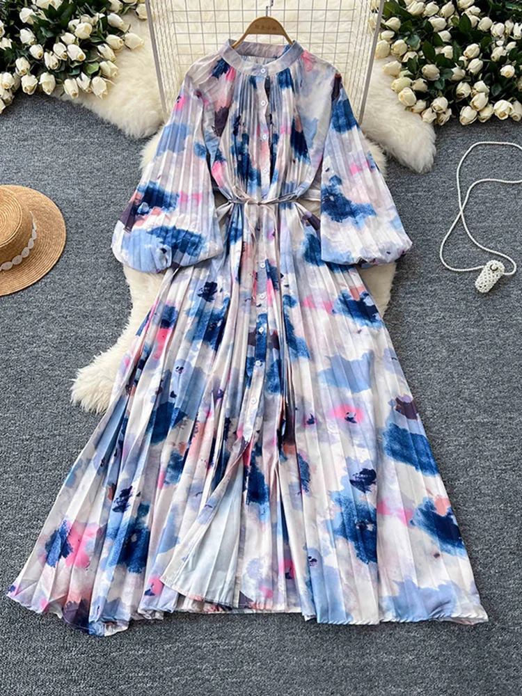 New Spring Autumn Women's Retro Print Pleated Long Maxi Dress Small Stand-up Collar Puff Sleeve Loose Holiday Dress A99
New Spring Autumn Women's Retro Print Pleated Long Maxi Dress Small Stand-up Collar Puff Sleeve Loose Holiday Dress A99