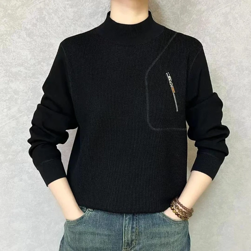 High Street Men Solid Long Sleeve Winter Sweaters Casual Chic All-match Half High Collar Bright Line Decoration Knit Pullovers
High Street Men Solid Long Sleeve Winter Sweaters Casual Chic All-match Half High Collar Bright Line Decoration Knit Pullovers