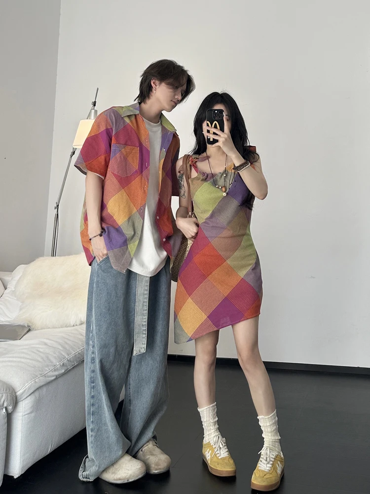 American Style Rainbow Color Block Short Sleeve Shirt Men's Couple Clothes Slimming Strap Dress One Skirt One Dress Summer
American Style Rainbow Color Block Short Sleeve Shirt Men's Couple Clothes Slimming Strap Dress One Skirt One Dress Summer