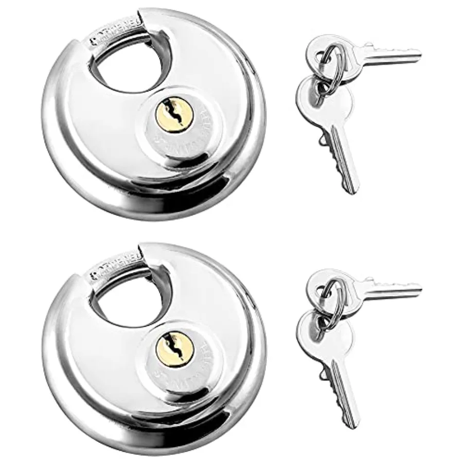 Disc Locks, 2 Pack Heavy Duty Steel Keyed Different Padlock Disc Storage Locks for Storage Unit, 3/8" Shackle
Disc Locks, 2 Pack Heavy Duty Steel Keyed Different Padlock Disc Storage Locks for Storage Unit, 3/8" Shackle
