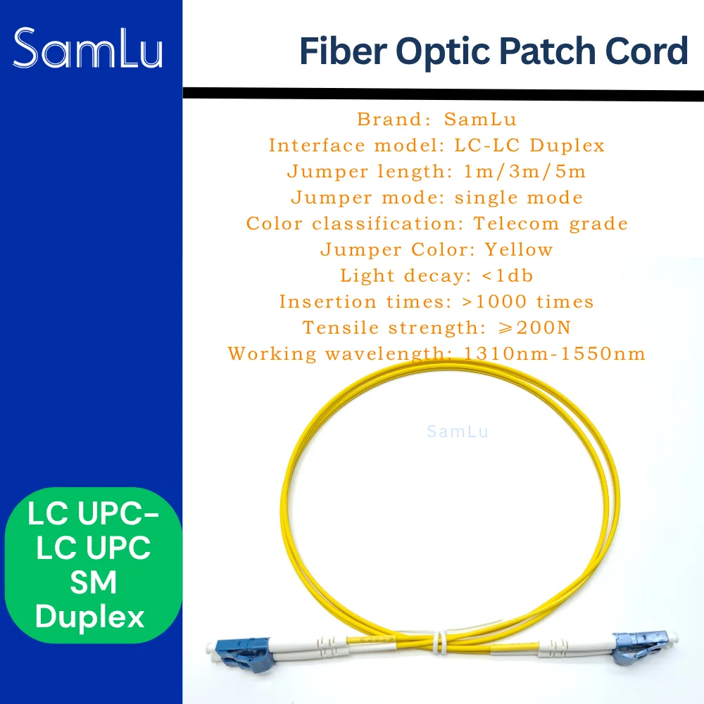 LC Jumper SM Duplex Single Mode Optical Patch Cable 1M 3M 5M 10M 30M 9/125Μm 2.0Mm/3.0Mm Fiber Optic Cord
LC Jumper SM Duplex Single Mode Optical Patch Cable 1M 3M 5M 10M 30M 9/125Μm 2.0Mm/3.0Mm Fiber Optic Cord
