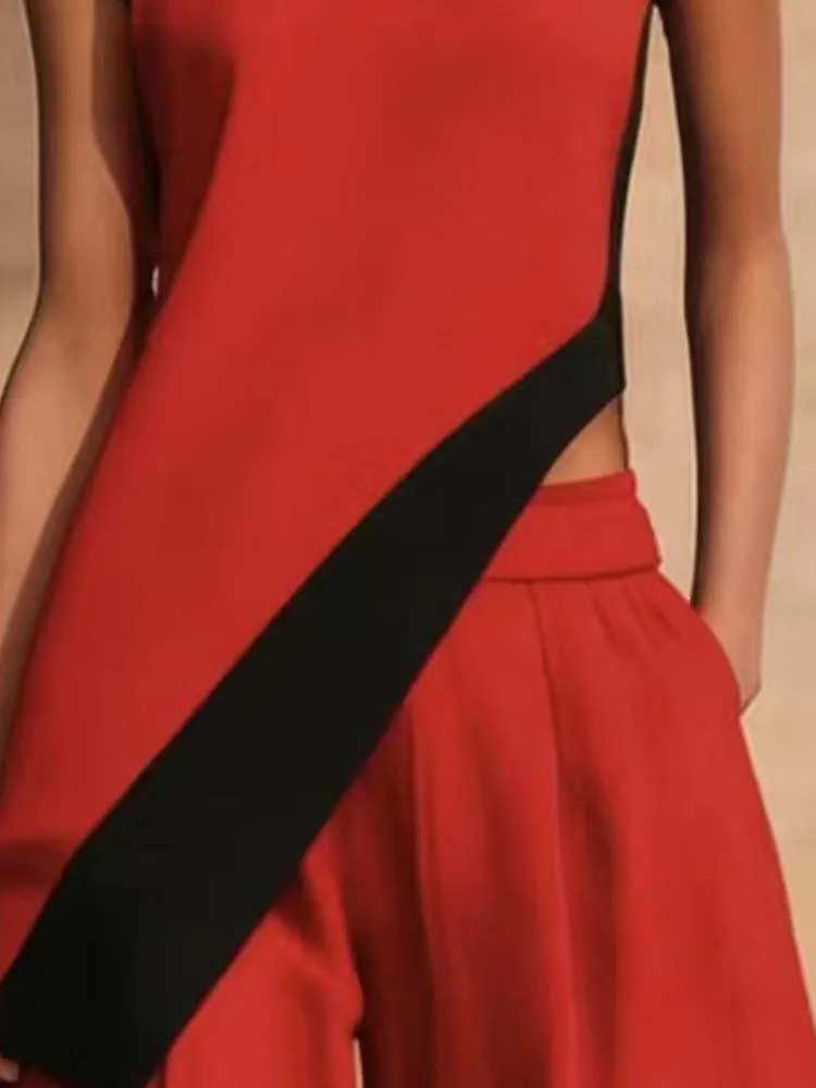 2026 Summer Sexy Sleeveless Color Block Wide Leg Pants Casual Outfits Retro Irregular Top and Pants Set Vacation Streetwear
2026 Summer Sexy Sleeveless Color Block Wide Leg Pants Casual Outfits Retro Irregular Top and Pants Set Vacation Streetwear