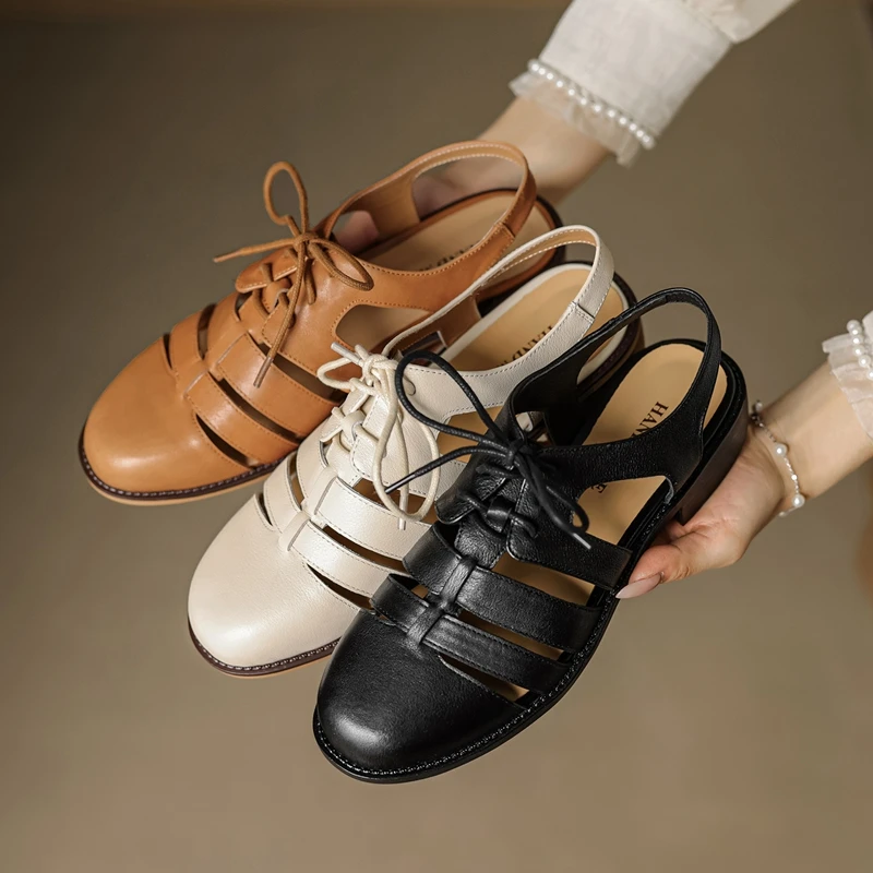 Women's new summer leather cowhide mid heel lace up toe opening breathable round toe retro Roman shoes fashion sandals
Women's new summer leather cowhide mid heel lace up toe opening breathable round toe retro Roman shoes fashion sandals