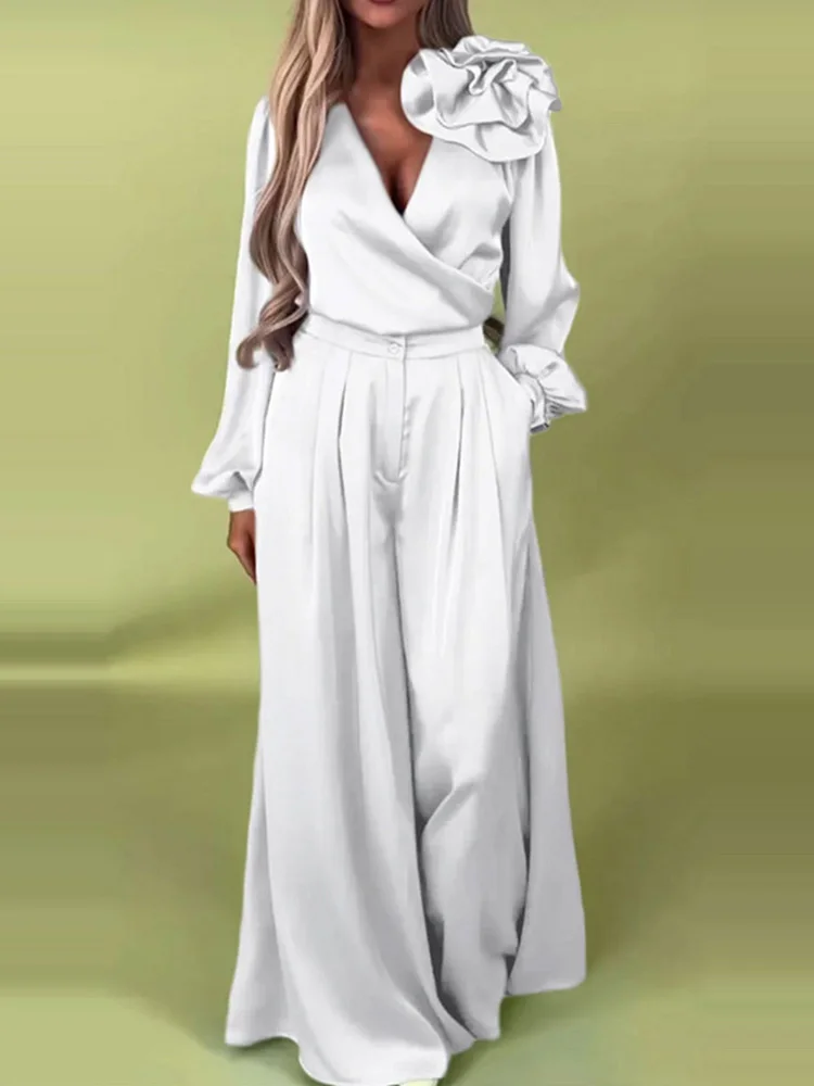 Casual V Neck Solid Two Pieces Matching Sets Women Spring Summer Long Sleeve Wide Leg Pants Suits Loose Ladies Outfit Streetwear
Casual V Neck Solid Two Pieces Matching Sets Women Spring Summer Long Sleeve Wide Leg Pants Suits Loose Ladies Outfit Streetwear