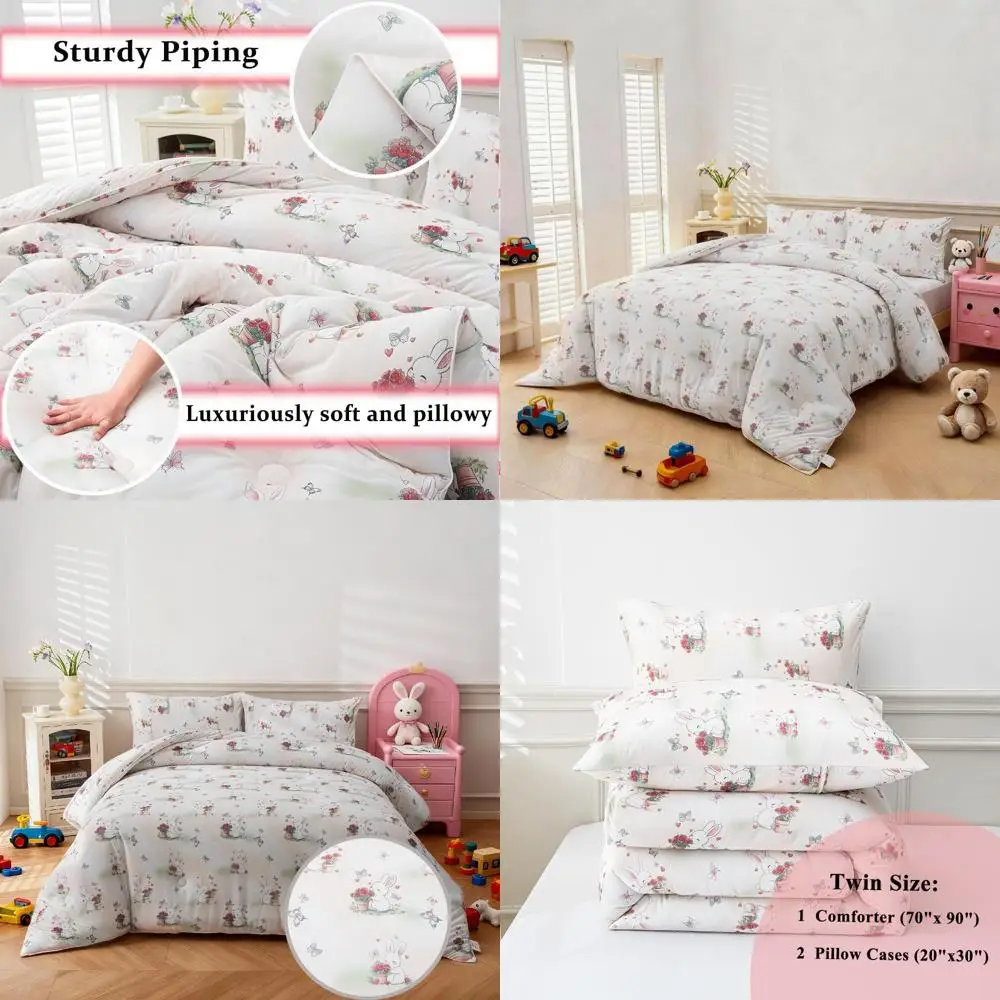Fluffy Bunny & Floral Twin Comforter Set with Pillowcases, Cozy Bedding for Kids
Fluffy Bunny & Floral Twin Comforter Set with Pillowcases, Cozy Bedding for Kids