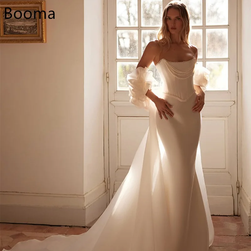 Booma Simple Strapless Pearls Shiny Mermaid MAXI Wedding Dresses Long Satin Simple Elegant Brides Gown Custom Made 2025
Booma Simple Strapless Pearls Shiny Mermaid MAXI Wedding Dresses Long Satin Simple Elegant Brides Gown Custom Made 2025