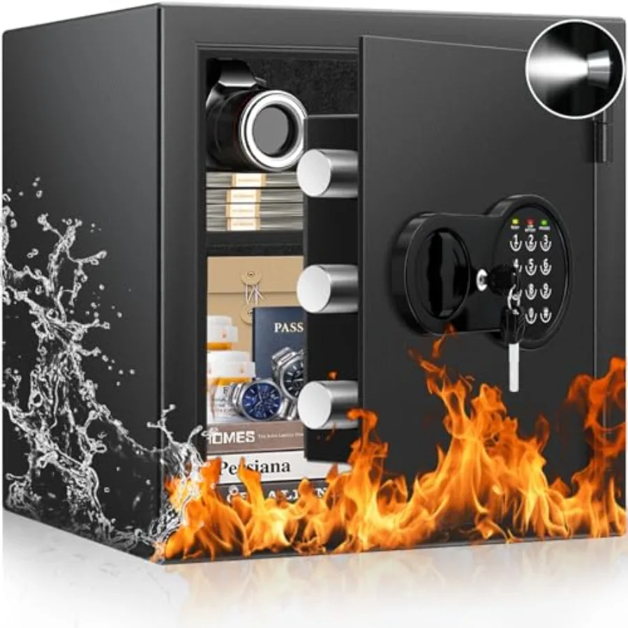 Home safe box, steel, black, 2.0 cuft fireproof with 35-min fire resistance, digital keypad, spare keys, smart alarm, silent mo
Home safe box, steel, black, 2.0 cuft fireproof with 35-min fire resistance, digital keypad, spare keys, smart alarm, silent mo