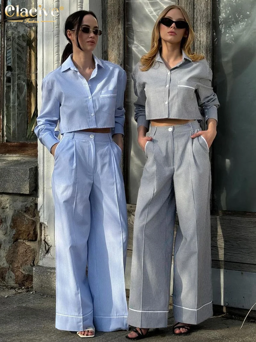 Clacive Fashion Loose Stripe Office 2 Piece Sets Women Outfit 2024 Elegant Long Sleeve Crop Top With High Waist Wide Pants Set
Clacive Fashion Loose Stripe Office 2 Piece Sets Women Outfit 2024 Elegant Long Sleeve Crop Top With High Waist Wide Pants Set