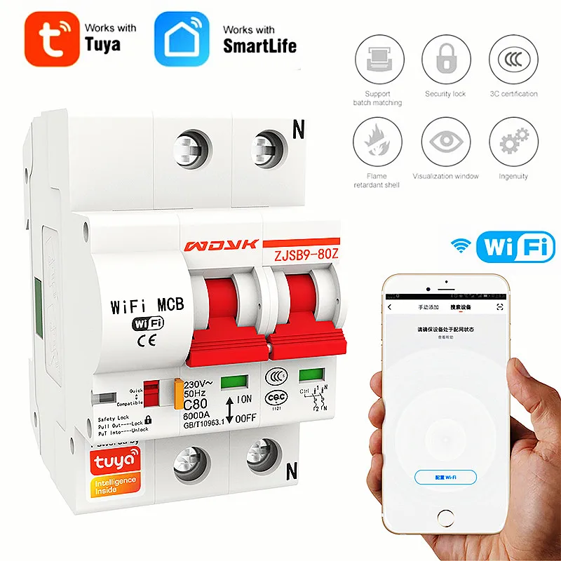Tuya Smart WiFi Circuit Breaker 2P Smart Home Appliances Via Smart Life App Remote Control Voice Work With Alexa Google Home
Tuya Smart WiFi Circuit Breaker 2P Smart Home Appliances Via Smart Life App Remote Control Voice Work With Alexa Google Home