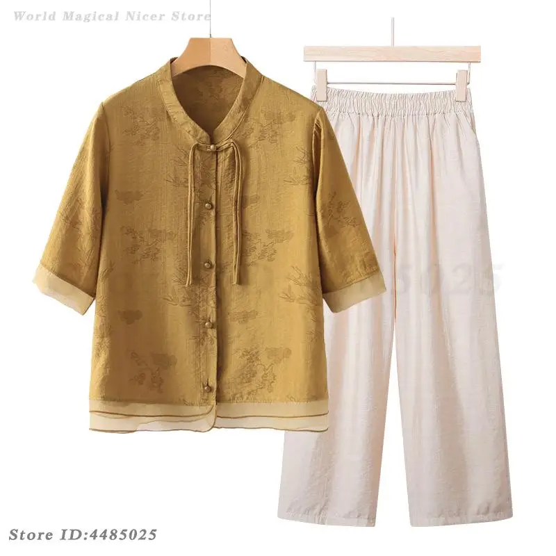 2025 Summer Fashion Vintage Tang Suit Loose-Fit Shirt Top&Pant Set for Middle-Aged Elderly Women Chinese Style National Outfit
2025 Summer Fashion Vintage Tang Suit Loose-Fit Shirt Top&Pant Set for Middle-Aged Elderly Women Chinese Style National Outfit