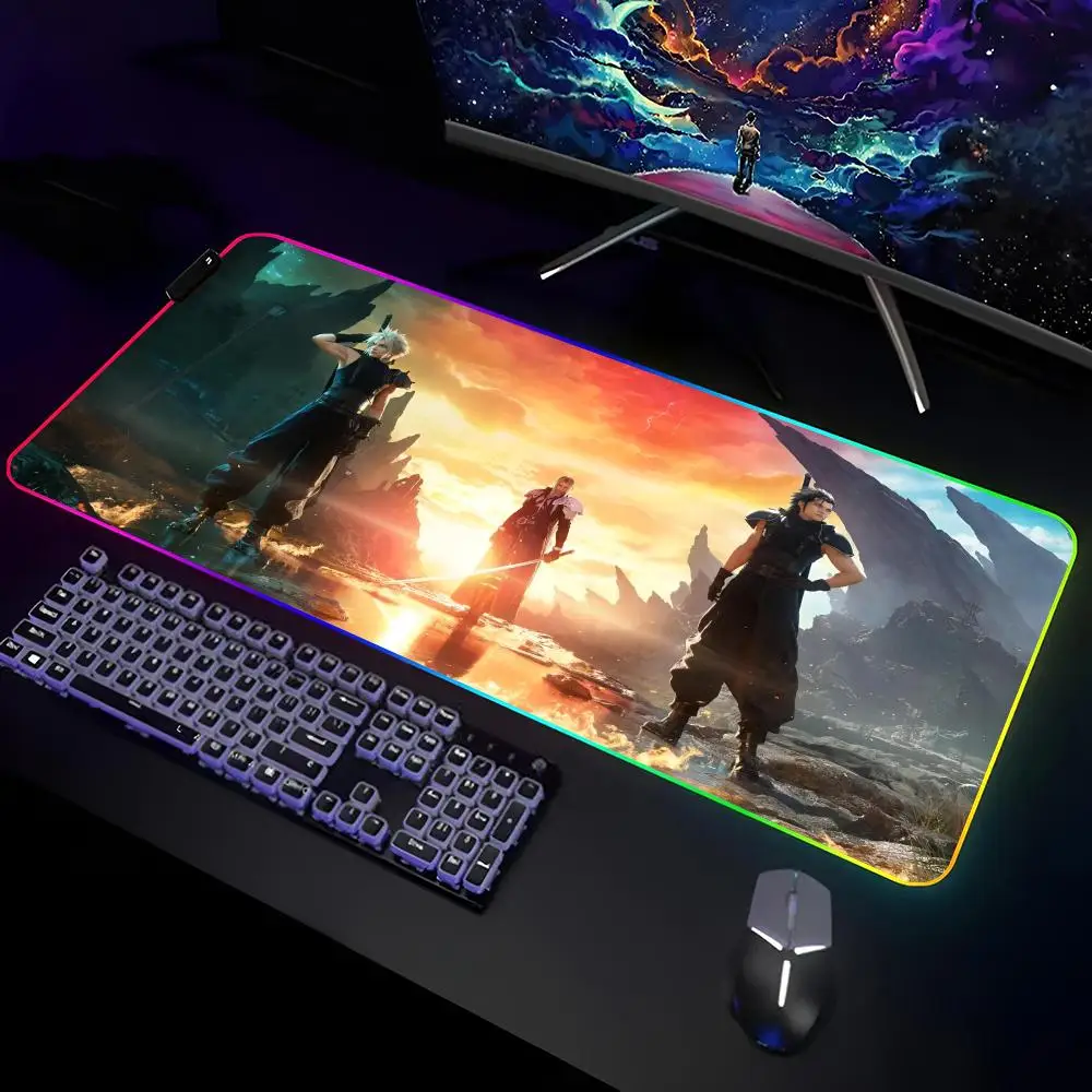 F-Final Fantasy VII Rebirth Mouse Pad Gamer RGB Deskmat Keyboard Mat Gaming Laptops LED Mousepad Desk Protector Anime Mause Mats