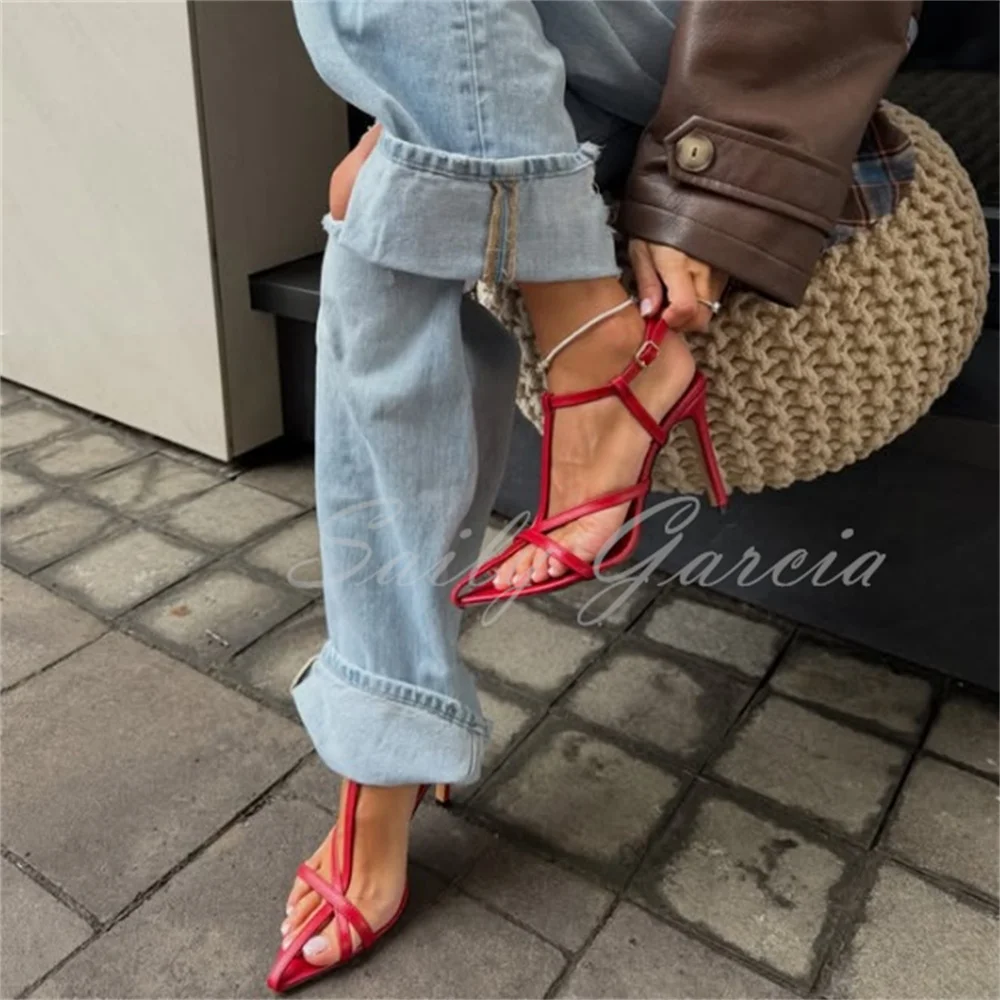 Red Pointed Toe Strappy Sandals Women Open Toe Sexy Stilettos Leather Buckle Strap Slingback Elegant Evening Party Dress Shoes
Red Pointed Toe Strappy Sandals Women Open Toe Sexy Stilettos Leather Buckle Strap Slingback Elegant Evening Party Dress Shoes