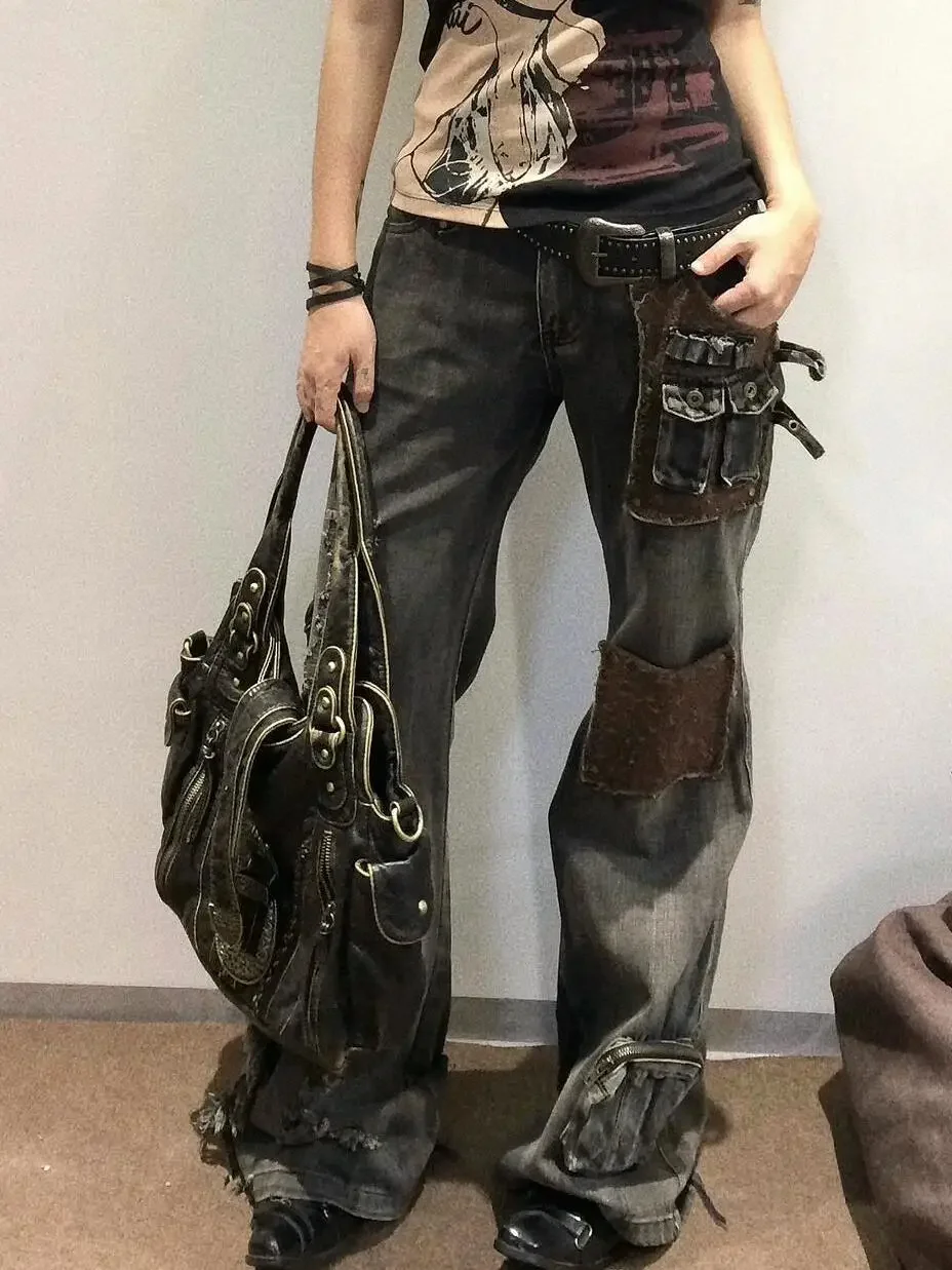 Vintage Grunge Dark Academia Flare Cargo Jeans Women Low Rise Y2K Denim Pants 2000s Harajuku Cyber Punk Streetwear Trousers
Vintage Grunge Dark Academia Flare Cargo Jeans Women Low Rise Y2K Denim Pants 2000s Harajuku Cyber Punk Streetwear Trousers