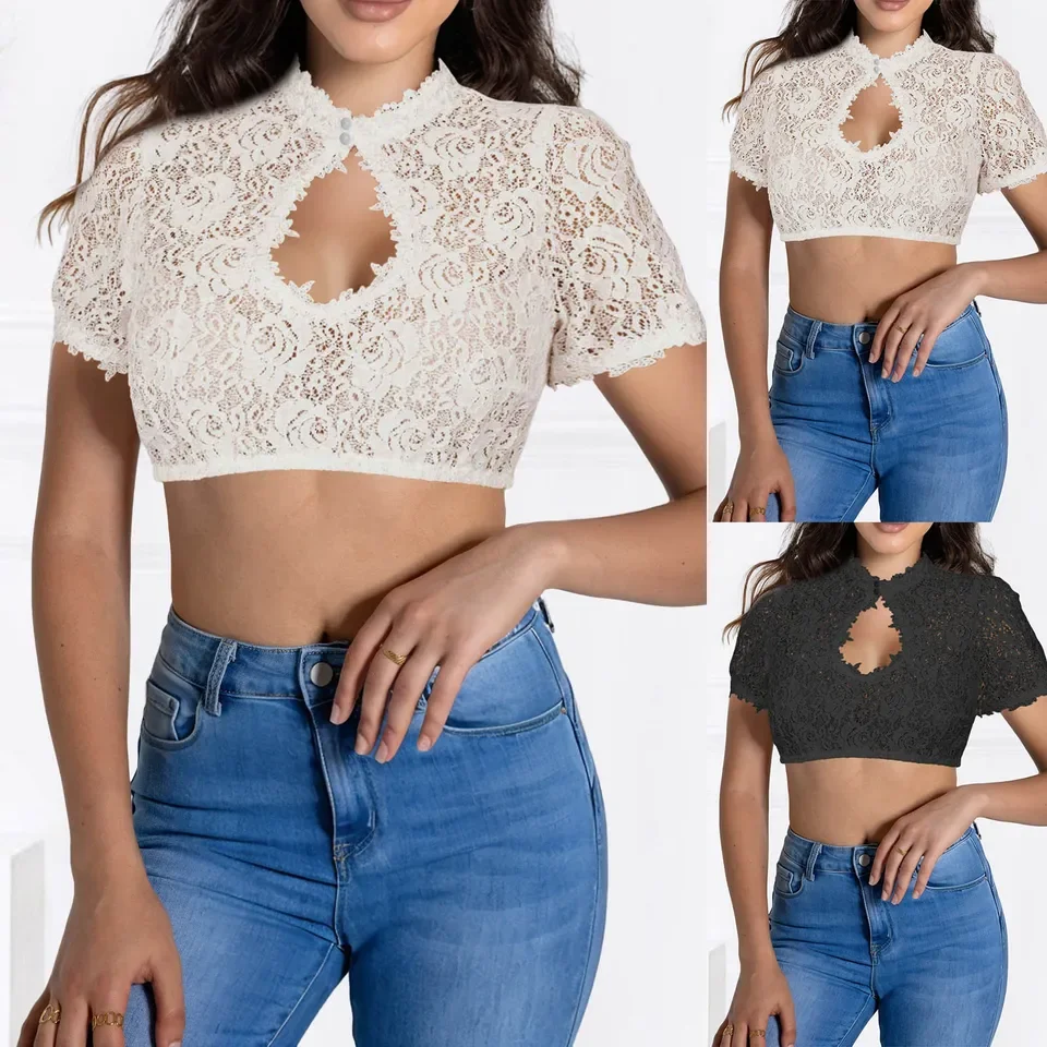 Женская традиционная блузка с коротким рукавом, элегантная блузка-дирндль, сексуальные укороченные топы с пивными пуговицами для женщин, Blusas Para Mujer 
Женская традиционная блузка с коротким рукавом, элегантная блузка-дирндль, сексуальные укороченные топы с пивными пуговицами для женщин, Blusas Para Mujer