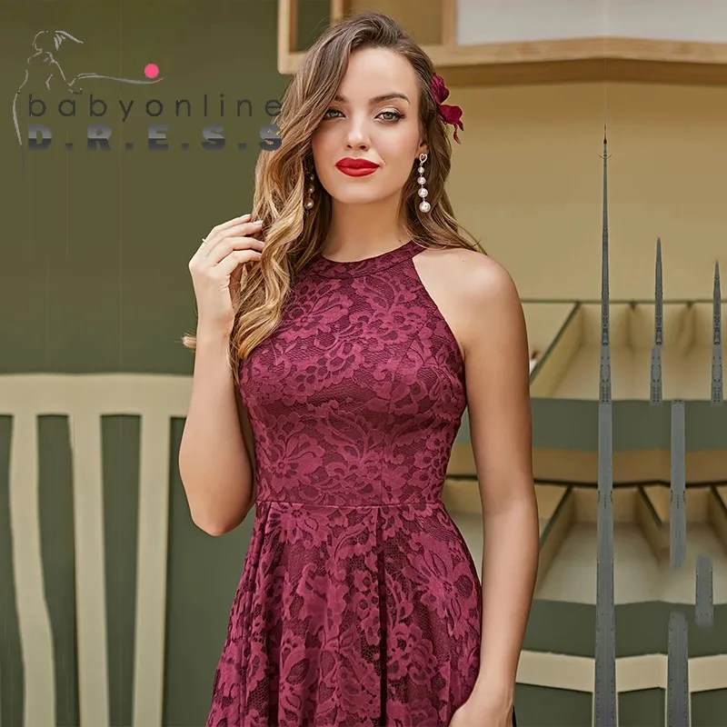 BABYONLINE Halter-neckline Bridesmaid Dress High-Low Asymmetrical Lace Appqulies Gown Dress Long Wedding Guest Gown
BABYONLINE Halter-neckline Bridesmaid Dress High-Low Asymmetrical Lace Appqulies Gown Dress Long Wedding Guest Gown