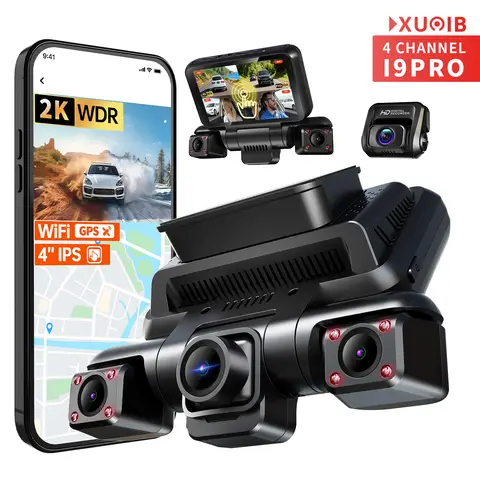 XUOIB I9pro 4CH Dash Cam 4K Front 360° Car Camera 4" Touch Screen WiFi GPS Night Vision DVR Support 24H Parking Monitor&256Gmax