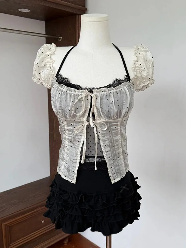 Y2k Aesthetic Two Pieces Set Polka Dot Women Puff Sleeve Blouse + Lace Patchwork Sexy See Through Vest Harajuku Vintage Suit
Y2k Aesthetic Two Pieces Set Polka Dot Women Puff Sleeve Blouse + Lace Patchwork Sexy See Through Vest Harajuku Vintage Suit