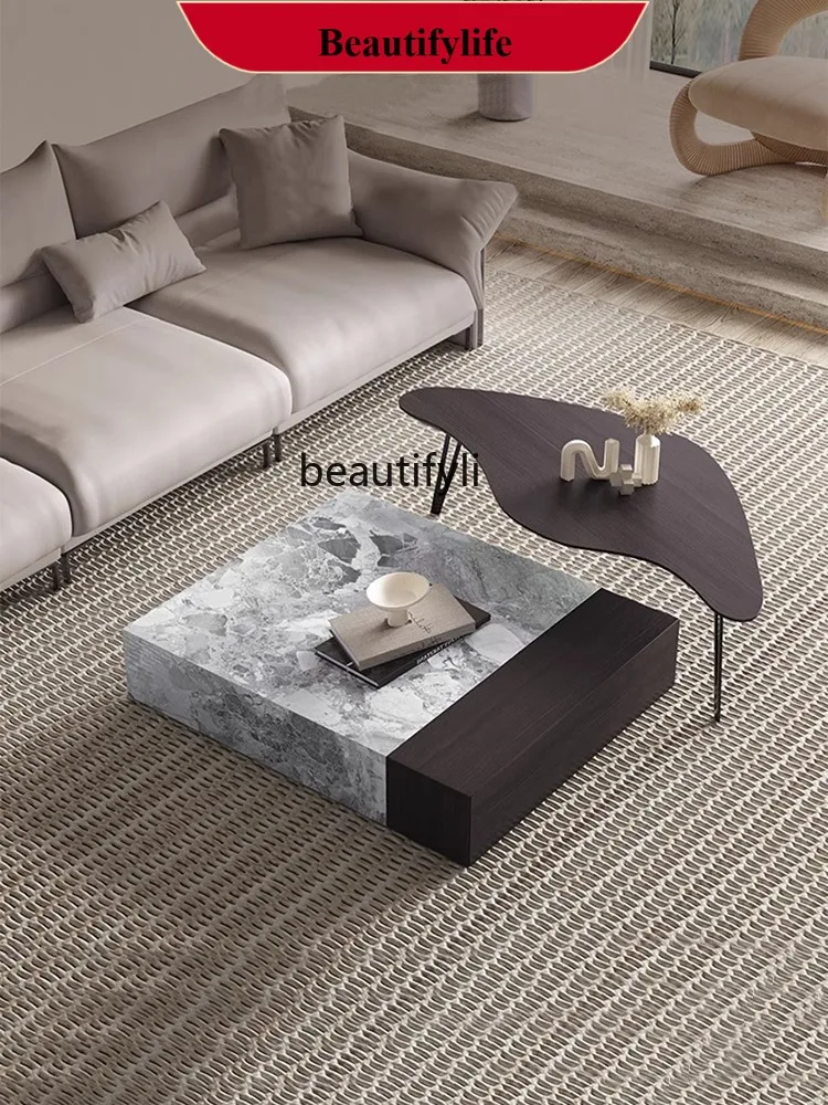 Stone Plate Coffee Table Living Room Italian Marble Square Solid Wood Side Table Coffee Table Combination G1218 
Stone Plate Coffee Table Living Room Italian Marble Square Solid Wood Side Table Coffee Table Combination G1218