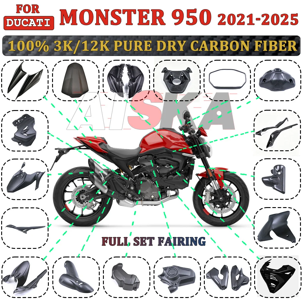 For DUCATI Monster 950 937 Plus SP 2021-2025 100% Carbon Fiber Motorcycle Fender Bellypan Tail Heatshield Side Panel Fairing Kit
For DUCATI Monster 950 937 Plus SP 2021-2025 100% Carbon Fiber Motorcycle Fender Bellypan Tail Heatshield Side Panel Fairing Kit