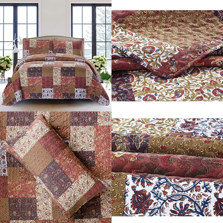 Red Riches 3-Piece Quilt Set - Queen Size with 2 Shams, Autumn Patchwork Design, Red Toned Lightweight Quilted Bedspread, Fall-Inspired Country Bedding
Red Riches 3-Piece Quilt Set - Queen Size with 2 Shams, Autumn Patchwork Design, Red Toned Lightweight Quilted Bedspread, Fall-Inspired Country Bedding