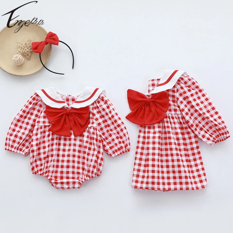 Infant Girls Plaid Long Sleeves Rompers Jumpsuit Children Girls Party Dress Korean Style Baby Girls Sister Clothes
Infant Girls Plaid Long Sleeves Rompers Jumpsuit Children Girls Party Dress Korean Style Baby Girls Sister Clothes