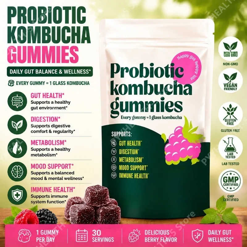 Probiotic Kombucha Gummies 30 Count with Prebiotic Fiber, Dandelion Root & Slippery Elm, Pectin Based Berry Flavor Daily Support
Probiotic Kombucha Gummies 30 Count with Prebiotic Fiber, Dandelion Root & Slippery Elm, Pectin Based Berry Flavor Daily Support