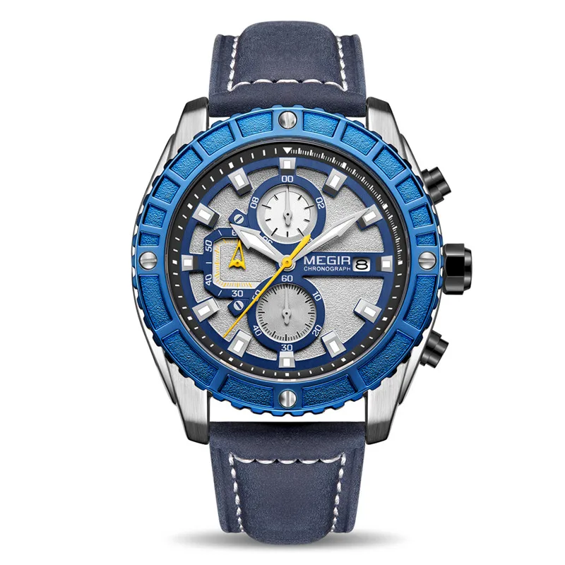 MEGIR Top Brand Blue Men's Sports Watch with Luminous Waterproof Watches for Man Leather Band Chronograph 3D Dial Wristwatch
MEGIR Top Brand Blue Men's Sports Watch with Luminous Waterproof Watches for Man Leather Band Chronograph 3D Dial Wristwatch