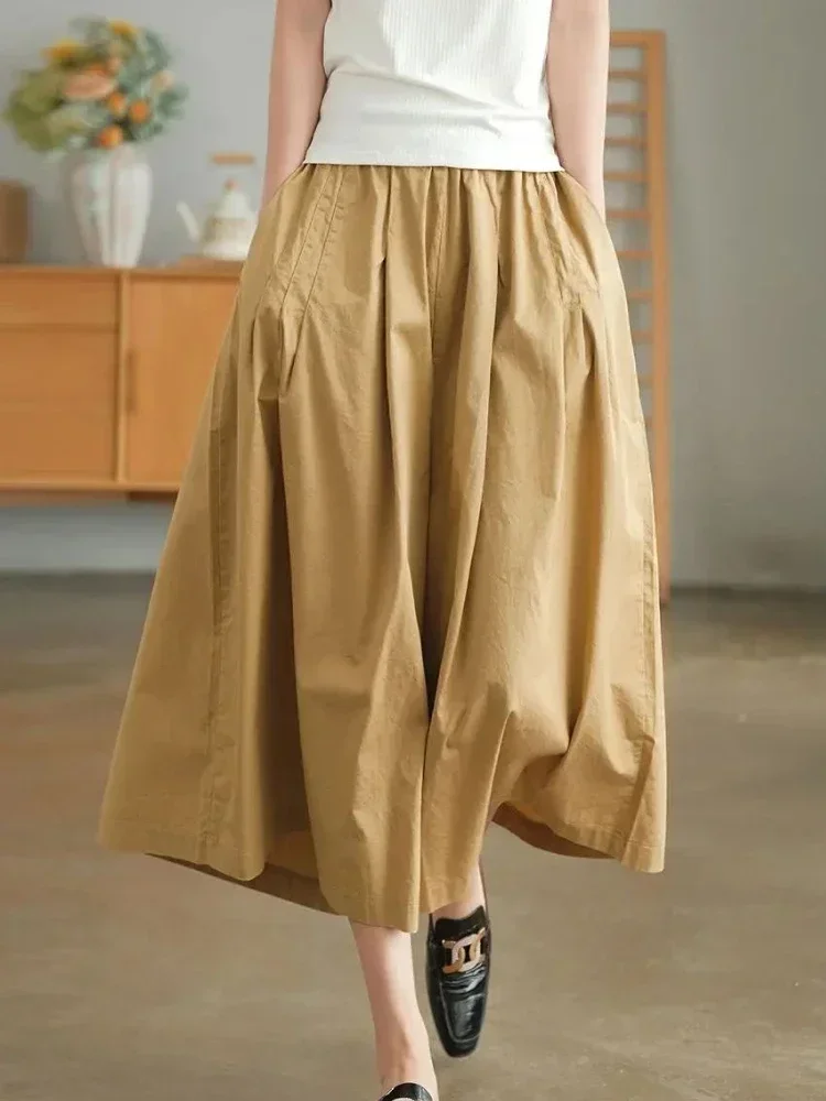 Khaki 100% Pure Cotton Capri Pants for Women Casual Loose Elastic Waist Black Wide Leg Skirt Pants Summer 2026 Retro Style
Khaki 100% Pure Cotton Capri Pants for Women Casual Loose Elastic Waist Black Wide Leg Skirt Pants Summer 2026 Retro Style