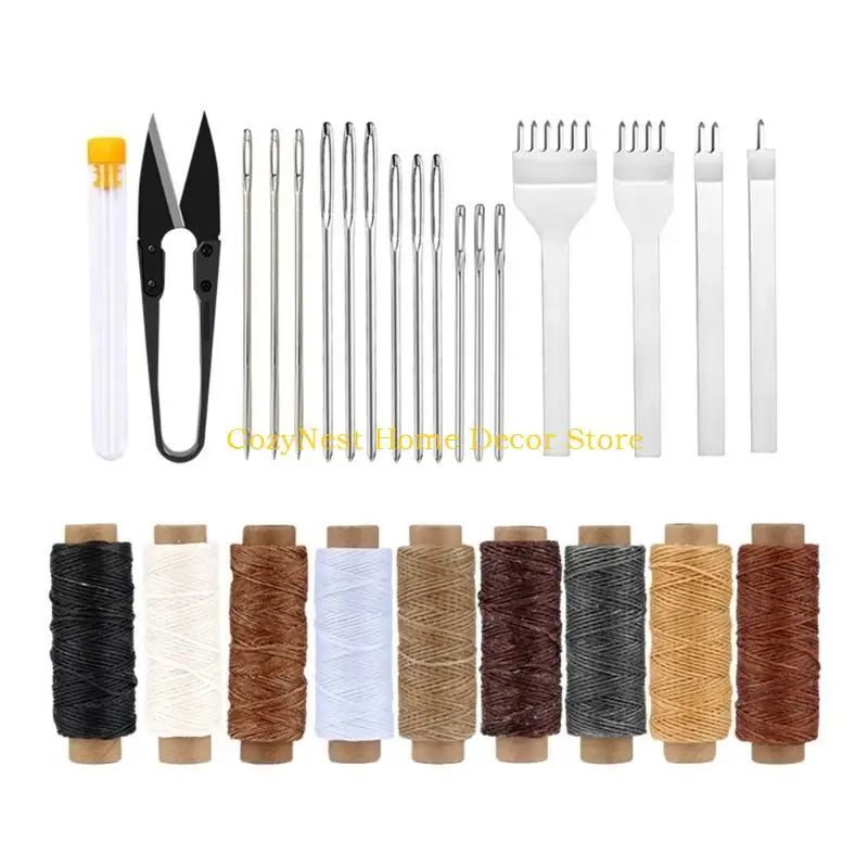 92MF Leather Sewing Tool Set Basic Leather Working Tool with 9 Color Waxed Thread, 12 Sewing Needle for Leather Craft Repair
92MF Leather Sewing Tool Set Basic Leather Working Tool with 9 Color Waxed Thread, 12 Sewing Needle for Leather Craft Repair