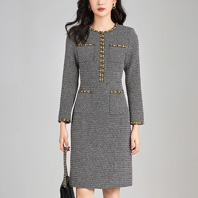 Elegant Fashion Dresses For Women 2023 Autumn Winter Diamonds Long Sleeve Houndstooth Women's Clothing Vintage Tweed Dress Slim
Elegant Fashion Dresses For Women 2023 Autumn Winter Diamonds Long Sleeve Houndstooth Women's Clothing Vintage Tweed Dress Slim