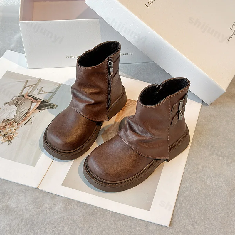 Детские ботильоны, осень 2023, короткие ботинки на мягкой подошве для мальчиков и девочек, нескользящие короткие ботинки на молнии, детская уличная удобная модная уличная обувь