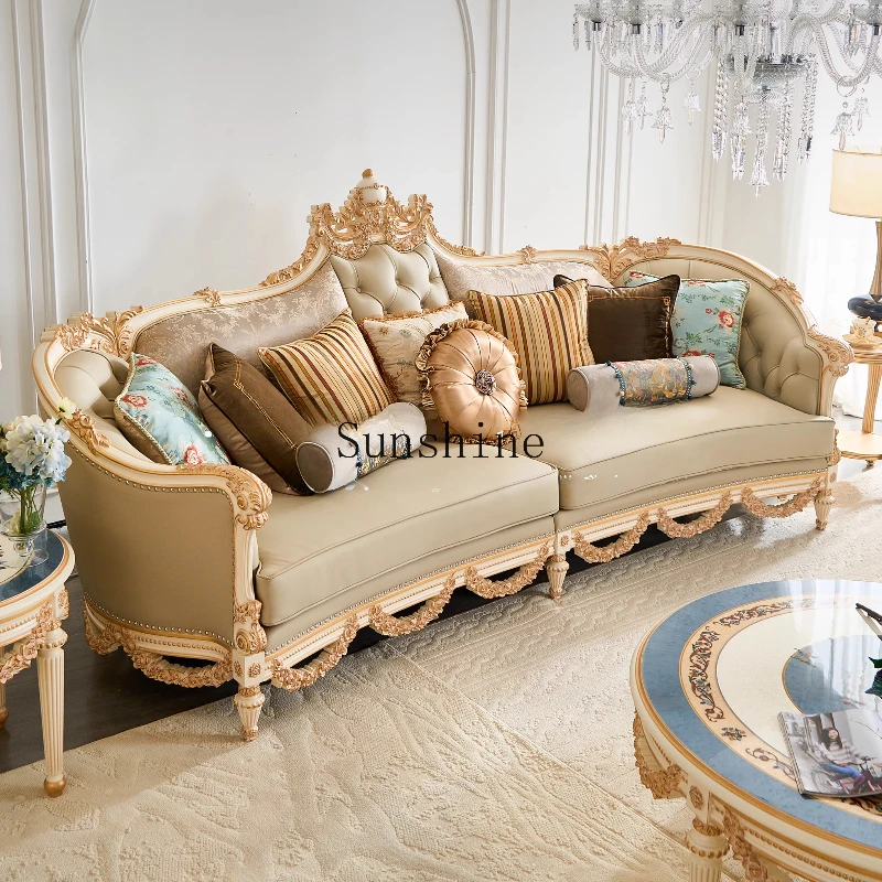 High-end custom furniture villa large flat French all-solid wood leather sofa EF9
High-end custom furniture villa large flat French all-solid wood leather sofa EF9