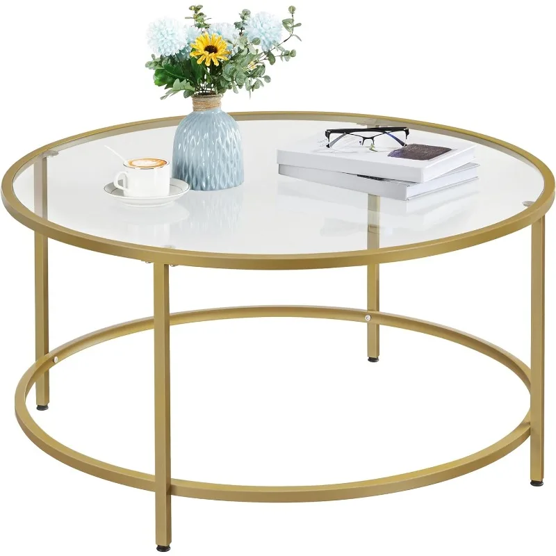 Gold Glass Coffee Table, 36" Round Tables with Metal Frame for Home, Office, Living Room
Gold Glass Coffee Table, 36" Round Tables with Metal Frame for Home, Office, Living Room