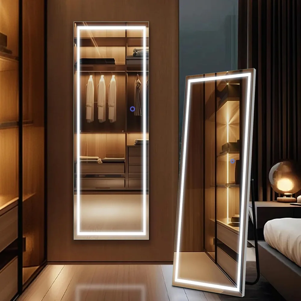 Full Length Mirror with LED Lights, 63"x20" Full Body Mirror, Free Standing & Wall Mounted Hanging Mirror with Light for Bedroom
Full Length Mirror with LED Lights, 63"x20" Full Body Mirror, Free Standing & Wall Mounted Hanging Mirror with Light for Bedroom